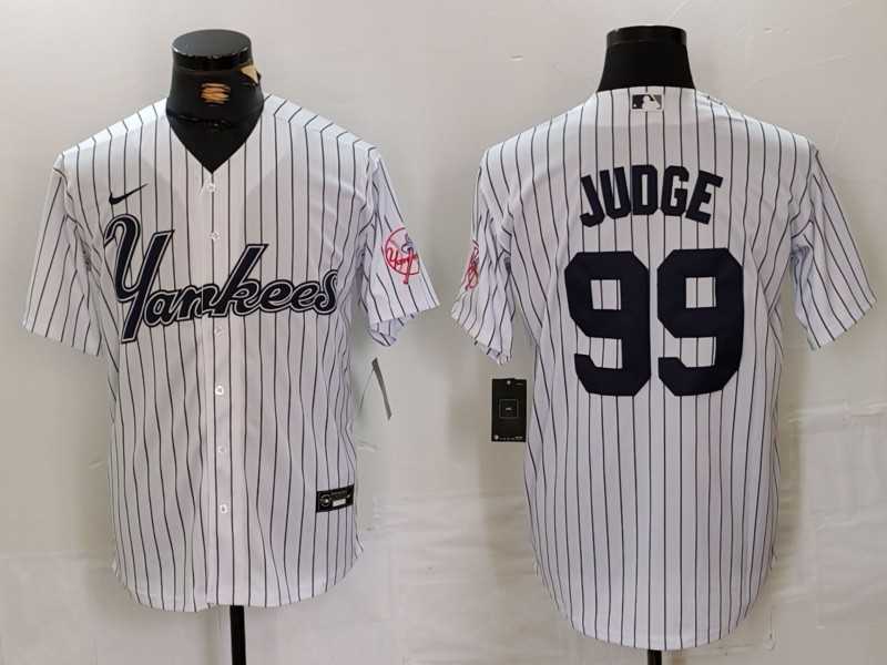 Men%27s New York Yankees #99 Aaron Judge White Pinstripe Fashion Cool Base Jersey->new york yankees->MLB Jersey